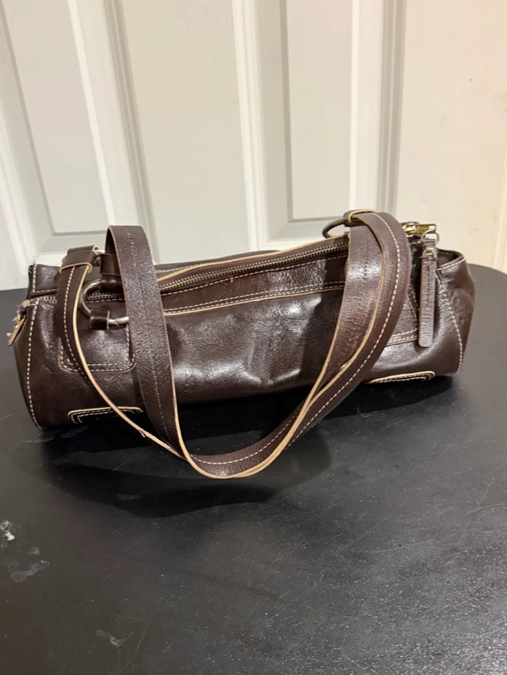 Kenneth Cole Chocolate Brown Leather Shoulder Bag